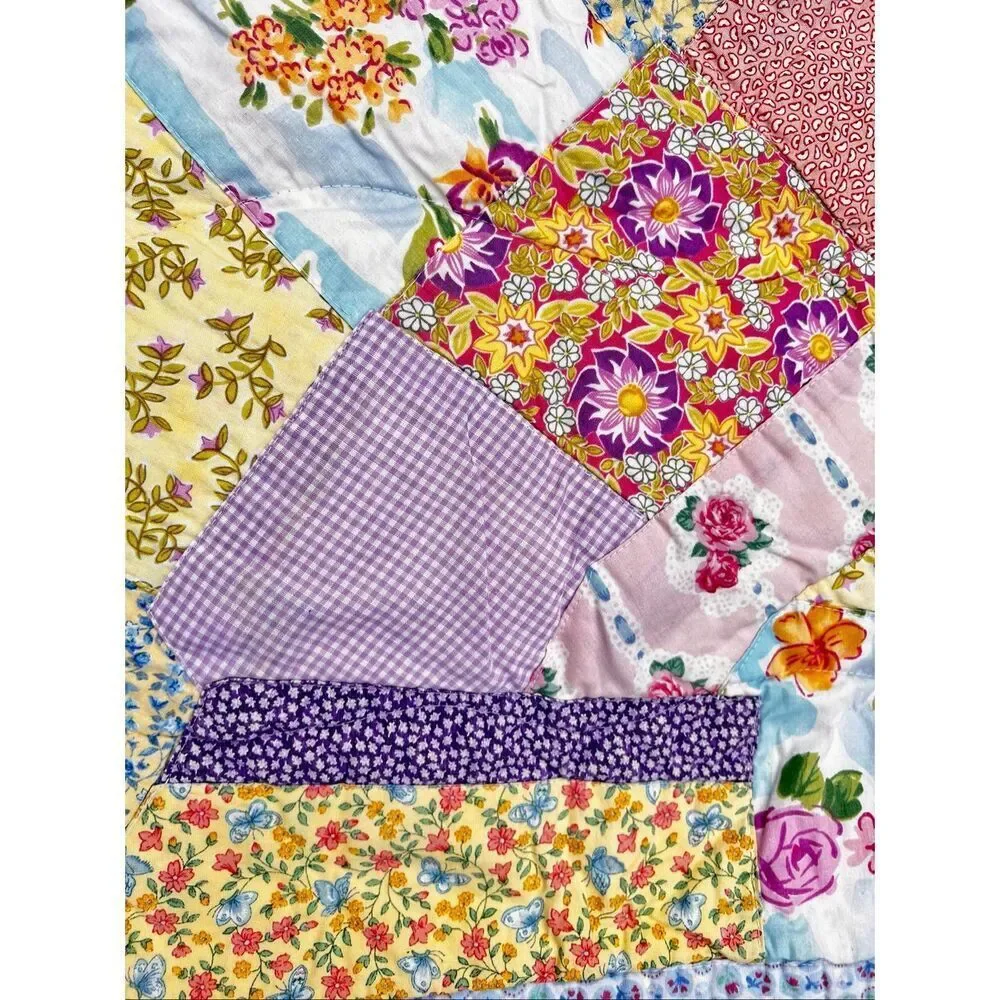 Handmade Signed Wildflower Scrappy Baby Quilt Blanket Sugarloaf, NY 2003